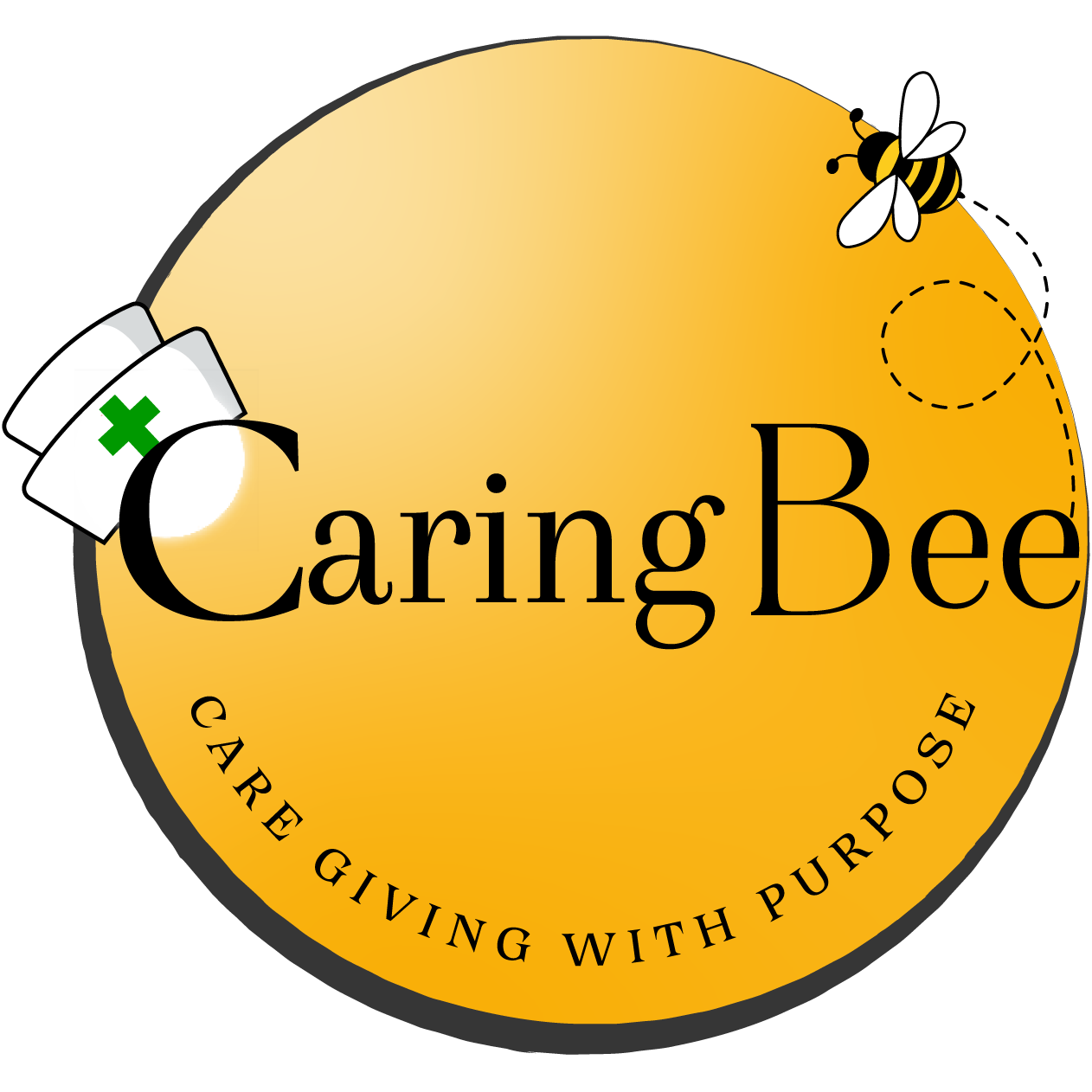 CaringBee logo with the tagline "Care giving with purpose"